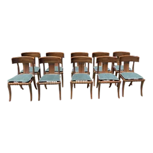 1980s Vintage Klismos Style Solid Walnut Dining Chairs - Set of 10