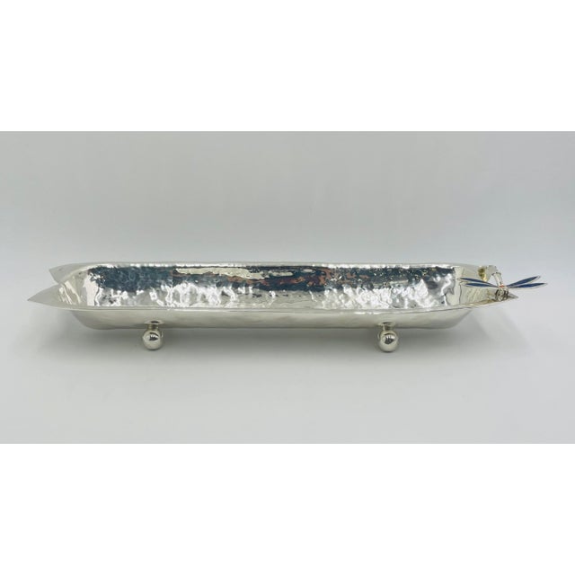 1980s 1980s Emilia Castillo Taxco Silver Plate Brass Lapis Lazuli Firefly Centerpiece Bowl For Sale - Image 5 of 18