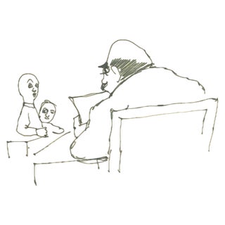 Mino Maccari, Interlocution, Ink Drawing, Mid-20th Century For Sale