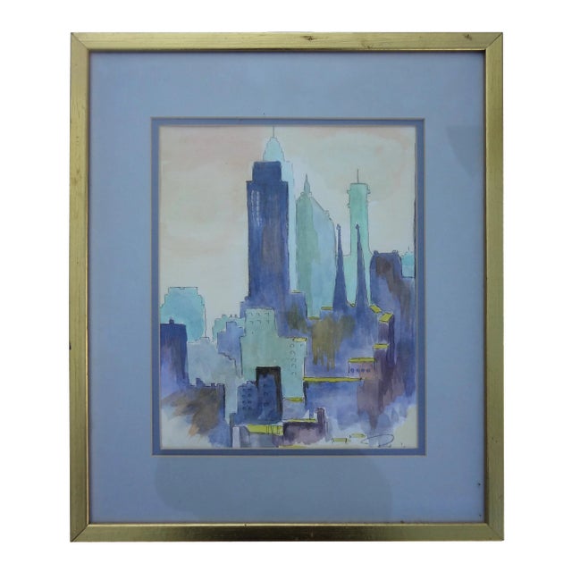 Dreamy Watercolor Cityscape For Sale