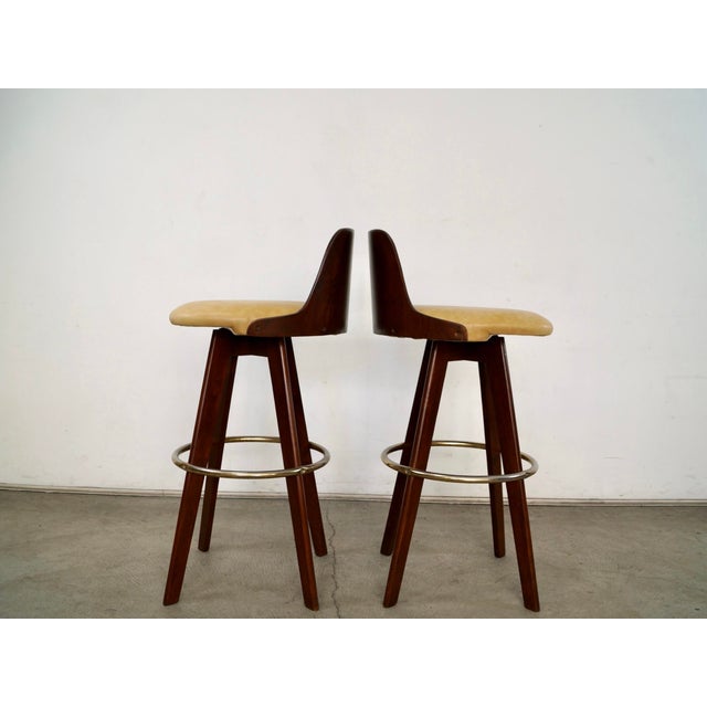 Wood 1960’s Mid-Century Modern Walnut & Leather Bar Stools - A Pair For Sale - Image 7 of 12