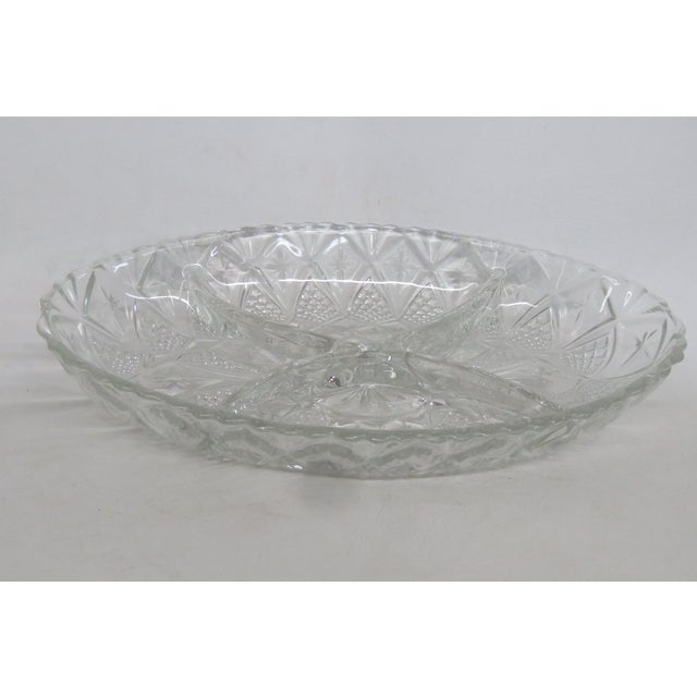 Metal Mid 20th Century Mayell Queen Anne Divided Glass Dish on Footed Silver Plated Handled Stand For Sale - Image 7 of 15