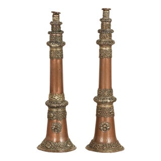 Pair of Antique Copper Tibetan Horns or Dungchen For Sale