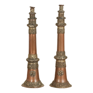 Pair of Antique Copper Tibetan Horns or Dungchen