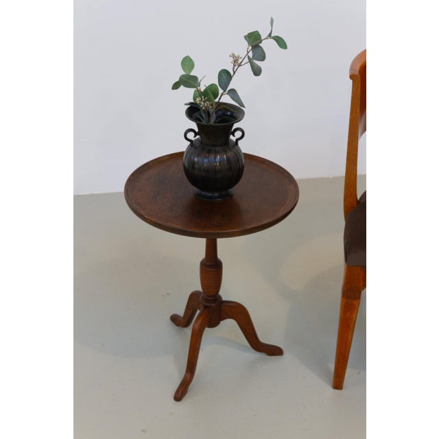 Danish Round Tripod Side Table in Stained Oak by Anton Kildeberg, 1960s For Sale - Image 11 of 18