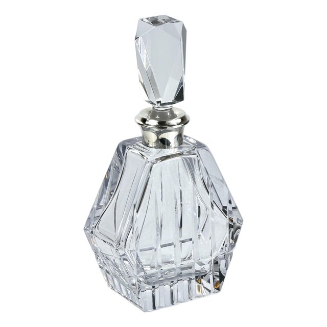 Vintage French Cut Crystal Decanter with Silver Mount, 1950s For Sale