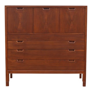 John Stuart for Mt. Airy “Janus Collection” Mid-Century Walnut Highboy Dresser, C. 1970s For Sale