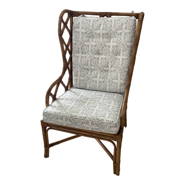 Natural Rattan Wingback Watson Chair, Upholstered, 2 Available For Sale