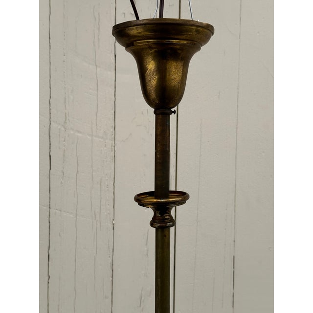 Vintage Five Arm Brass Pendant With Vintage Etched Iridescent Shades For Sale In New York - Image 6 of 8