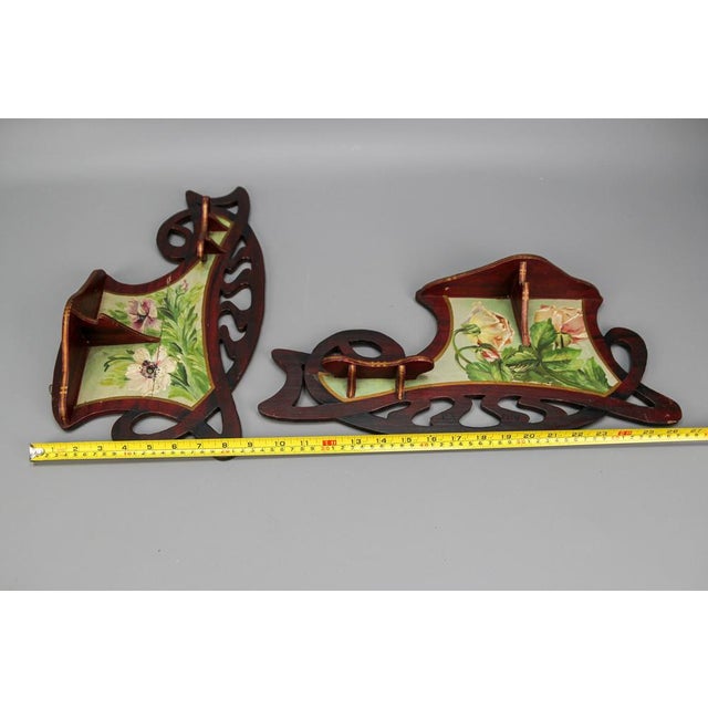 Art Nouveau Wooden Hand-Painted Floral Shelves, Germany, 1910, Set of 2 For Sale - Image 18 of 18
