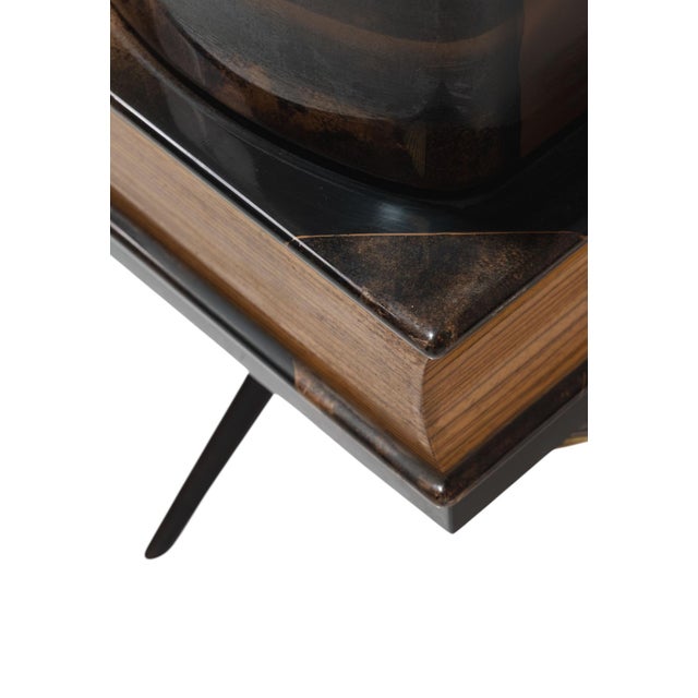 Brown Aldo Tura Lacquered Goatskin Book Form Bar Cabinet, Italy, 1950's. For Sale - Image 8 of 14