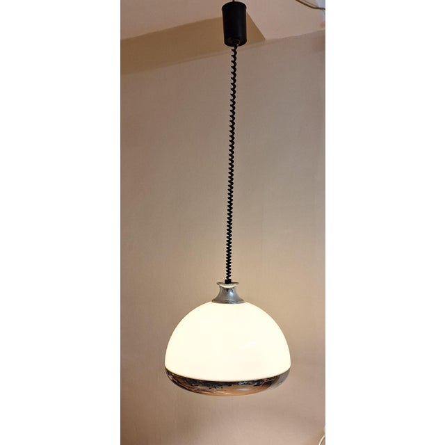 1970s Vintage Height-Adjustable Ceiling Lamp with White Plastic Shade and Chrome-Plated Metal, 1970s For Sale - Image 5 of 8