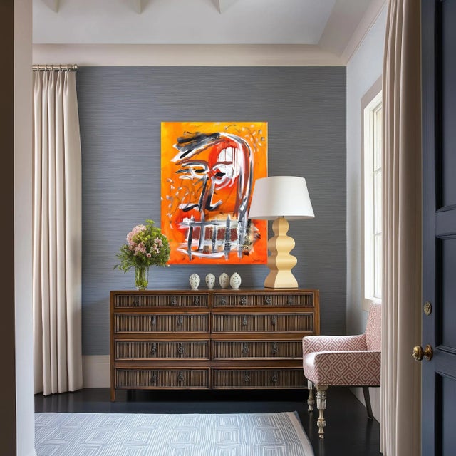 Textile The Watcher - Figurative Vibrant Colorful Fire Tone Abstract Original Artwork by Soren Grau For Sale - Image 7 of 9