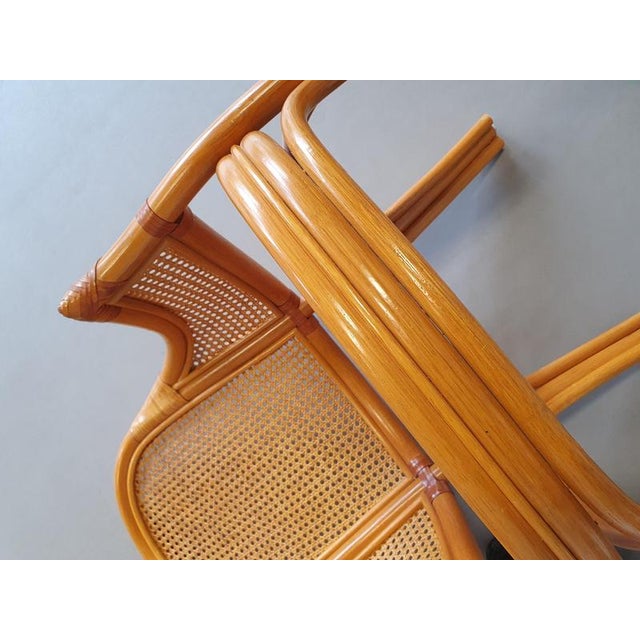 4 x Rattan / Webbing / Bamboo dining chairs 80s in beautiful condition. seat height 47 cmheight 98 cmwide 52 cmdepth 52 cm