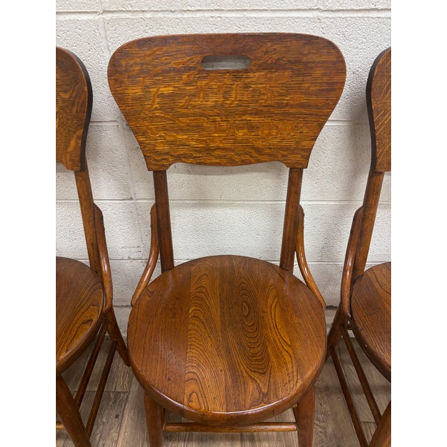 Brown Antique Art Deco Style Tiger Oak Bentwood Bistro Dining Side Chairs - Set of 4 For Sale - Image 8 of 11
