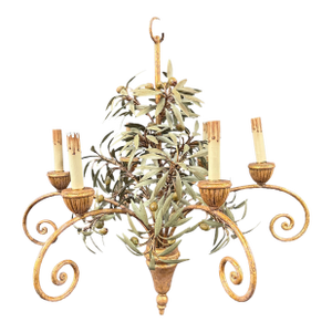 Vintage Tole Olive and Olive Leaf Chandelier