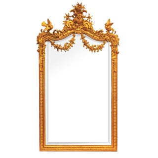 Antique French Wall Mirror Carved Wood Gold Frame For Sale