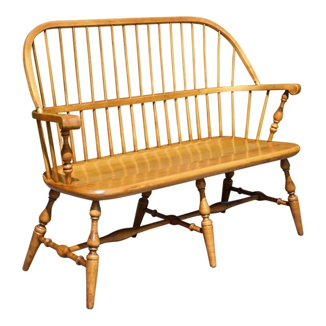 Vintage Ethan Allen 1776 Solid Maple Deacons Bench Windsor Back Settee Chairish