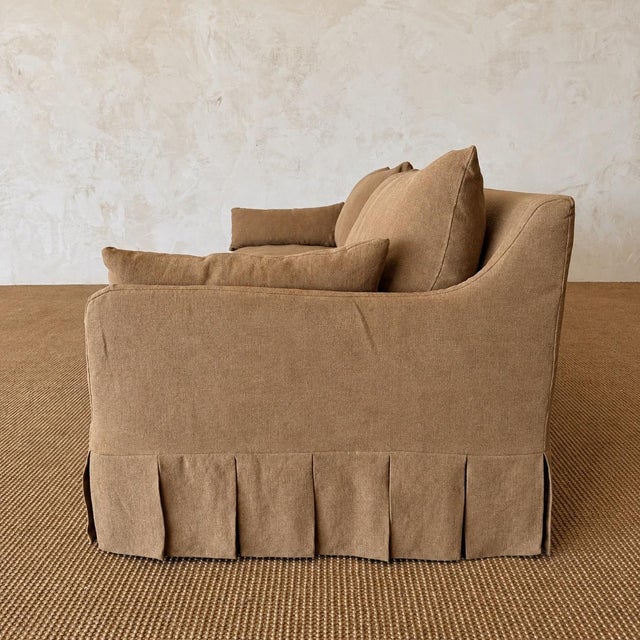 Linen Parisian Sofa Slip Covered in Belgian Spice Linen For Sale - Image 8 of 16