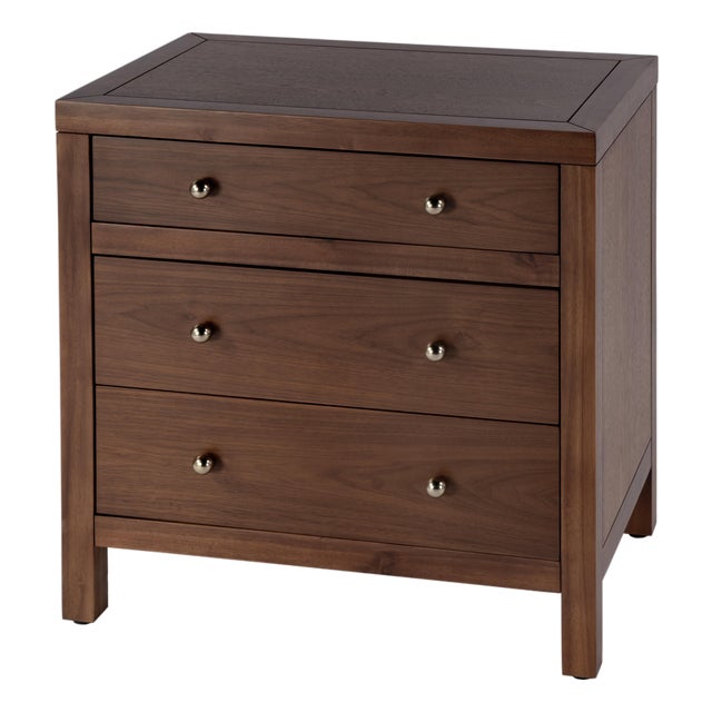 Nora 25 in. W Rectangular Wood 3 Drawer Nightstand, Walnut For Sale