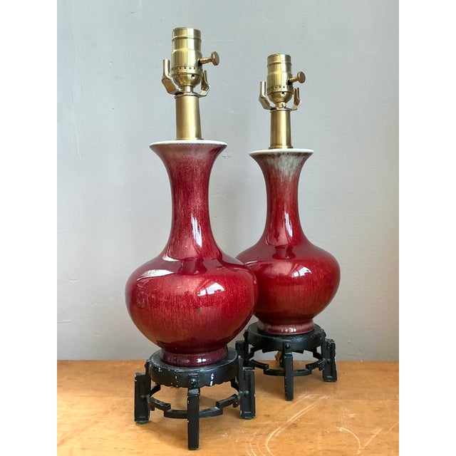 Vintage Sand De Bouf Glazed Ceramic Lamps - A Pair For Sale In West Palm - Image 6 of 12