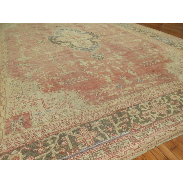 Soft Rose Pink Antique Oushak Rug - 11'5" x 15'7" For Sale In New York - Image 6 of 14
