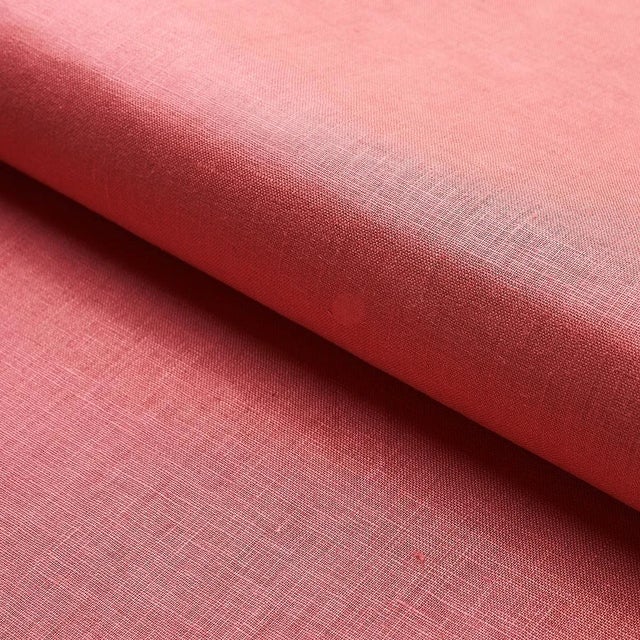 Schumacher Lange Glazed Linen Fabric in Coral For Sale