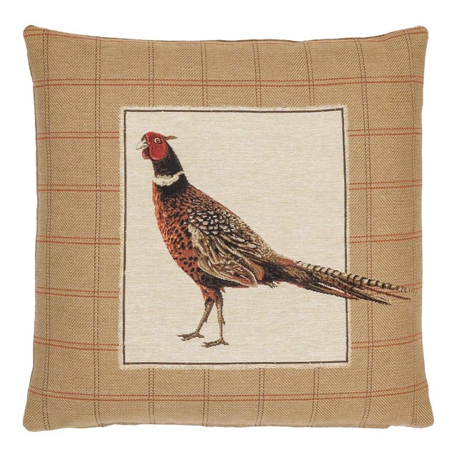 Strutting Pheasant Right Tapestry Cushion With Feather Filler - 46x46cm (18"x18") For Sale