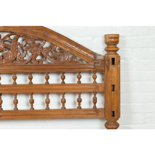 Tan Vintage Carved Indonesian Headboard with Scrolling Foliage and Petite Balusters For Sale - Image 8 of 12
