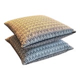 Pair of Roberta Roller Rabbit Ikat Navy and White Down Pillows For Sale