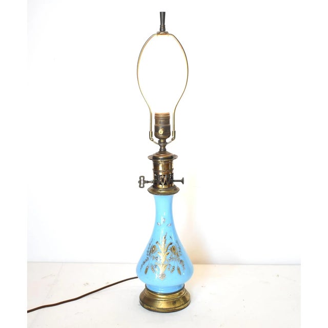 Blue Antique 19th-Century French Blue Opaline Glass Table Lamp For Sale - Image 8 of 9