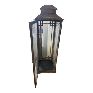 Tall Rustic Farmhouse Lantern — Distressed Antiqued Wood For Sale
