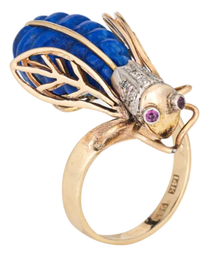 1970s 70s Vintage Diamond Insect Ring Sz 6 Large 14k Yellow Gold Fine Bee Jewelry