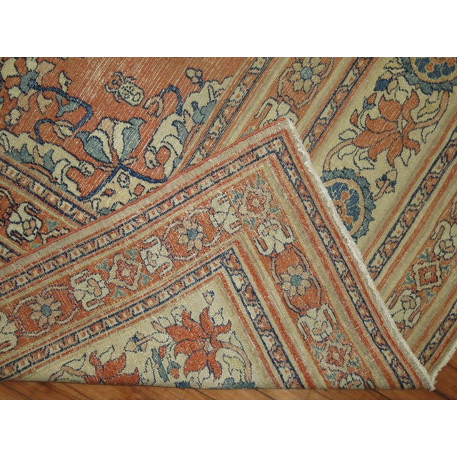 20th Century Camel Orange Blue Color Persian Open Medallion Room Size Rug For Sale In New York - Image 6 of 6