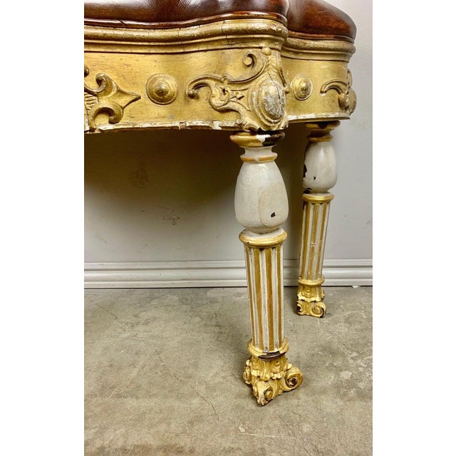 Italian Painted and Parcel Gilt Leather Bench For Sale - Image 11 of 14