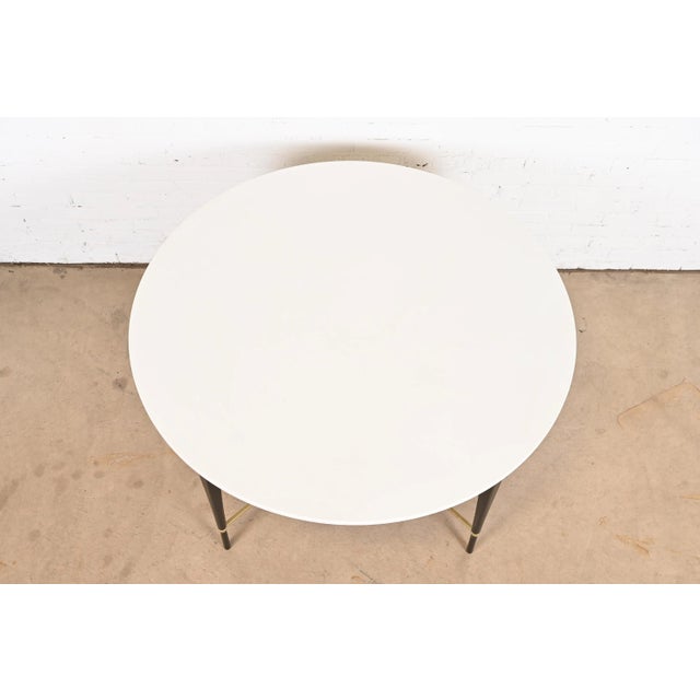 Wood Paul McCobb Irwin Collection Black Lacquer and Brass Round Dining Table or Game Table, Newly Refinished For Sale - Image 7 of 10