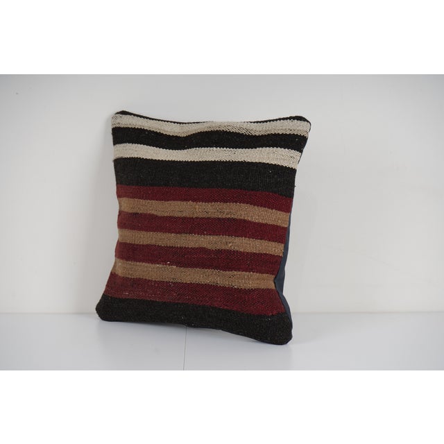 Mid-Century Modern Striped Turkish Kilim Pillow Cover For Sale - Image 3 of 4