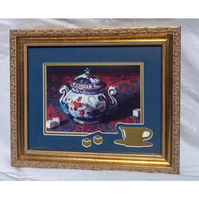 Vintage Chinoiserie & Imari Style Exquisite Sugar Bowl Print Ornately Framed & Exquisitely Double Matted. For Sale - Image 9 of 10