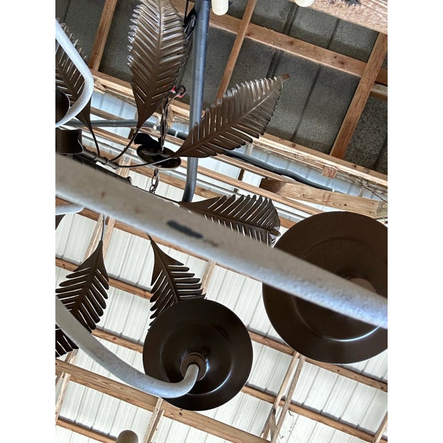 Late 20th Century Vintage 12-Light Tole Palm Leaf Chandelier With Sculptural White Arms For Sale - Image 5 of 12
