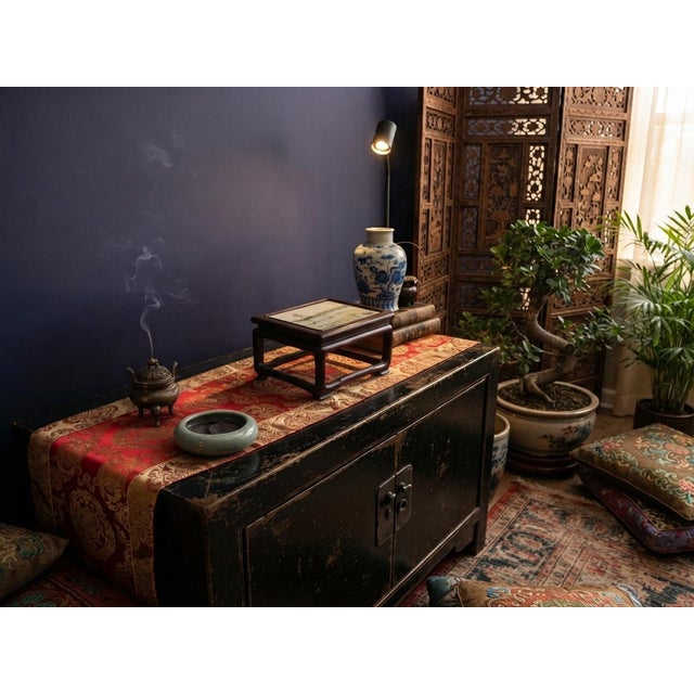 Rectangular Dream Stone Inlaid Rosewood Slender Legs Display Stand For Sale - Image 4 of 8