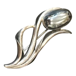 Sterling Silver Hematite Art Nouveau Style Floral Pin Brooch