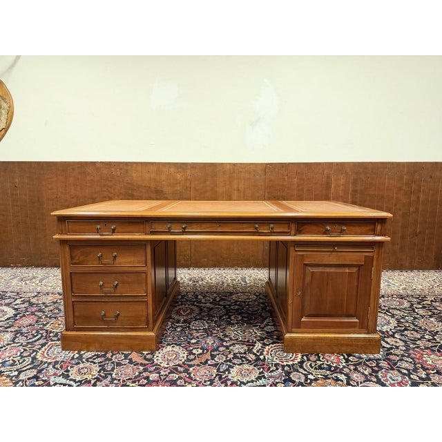 Large English Desk with Brown Leather For Sale - Image 3 of 18