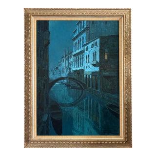 1950s Italian Nocturne Oil Painting by Guiseppe Marino (1916-1975), Framed For Sale
