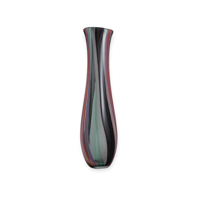 Tall Multi Colored Cane Murano-Style Art Glass Vase, Hand Blown in Nyc For Sale - Image 9 of 12