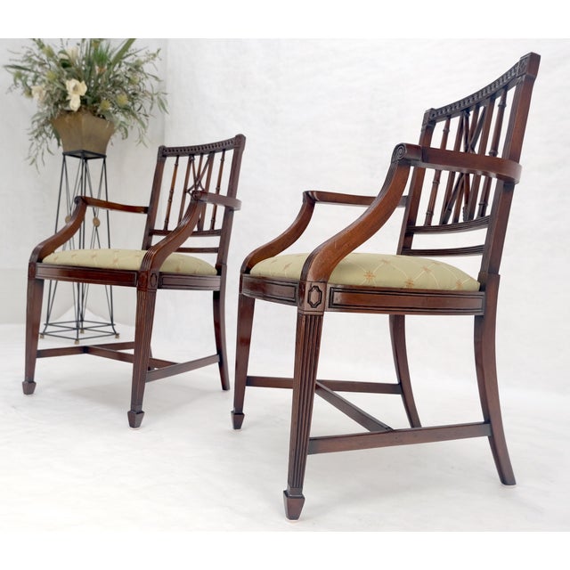 Pair of Very Fine Carved Mahogany Open Arm Faux Bamboo Arrows Armchairs MINT For Sale - Image 12 of 16