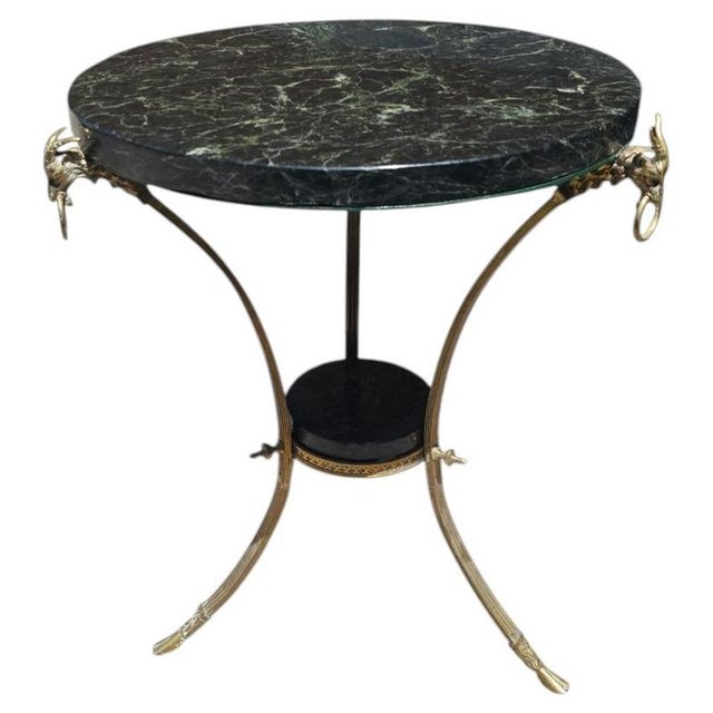 French Empire Style Side Table with Gilt Bronze Base and Green Marble Top, 1970s For Sale - Image 12 of 12