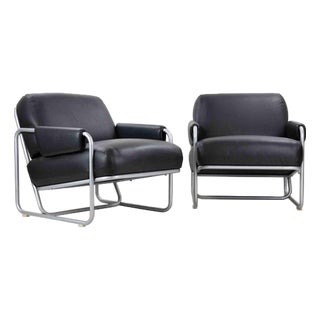 Armchairs in Steel and Black Skai by Guido Faleschini, Italy, 1970s, Set of 2 For Sale