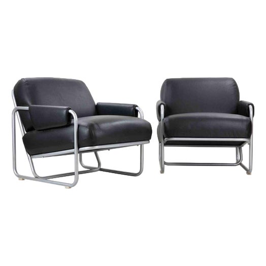 Armchairs in Steel and Black Skai by Guido Faleschini, Italy, 1970s, Set of 2 For Sale