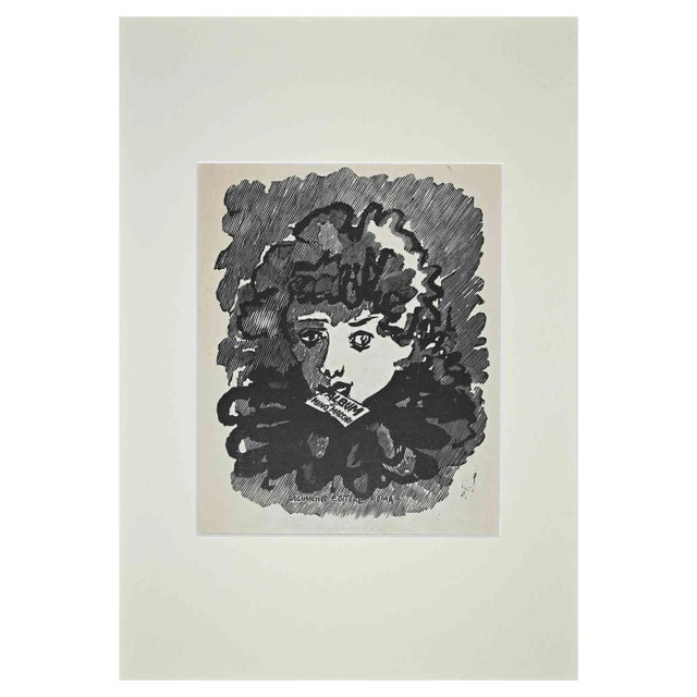 Mino Maccari, Portrait, Original Woodcut Print, Mid-20th Century For Sale
