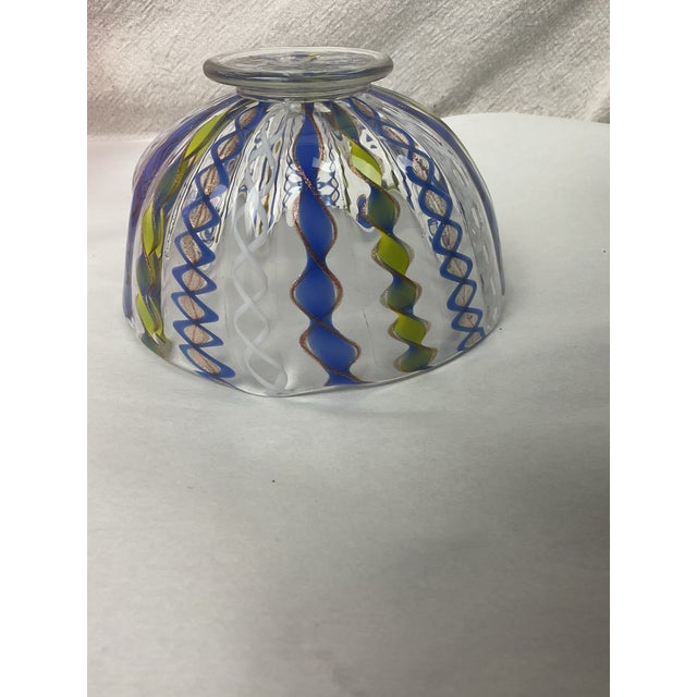 Murano Vintage Blue and Green Latticino Bowl For Sale - Image 4 of 5